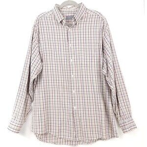 Talbots Men's Button Shirt Size XL Red Grey Yellow Plaid Long Sleeve